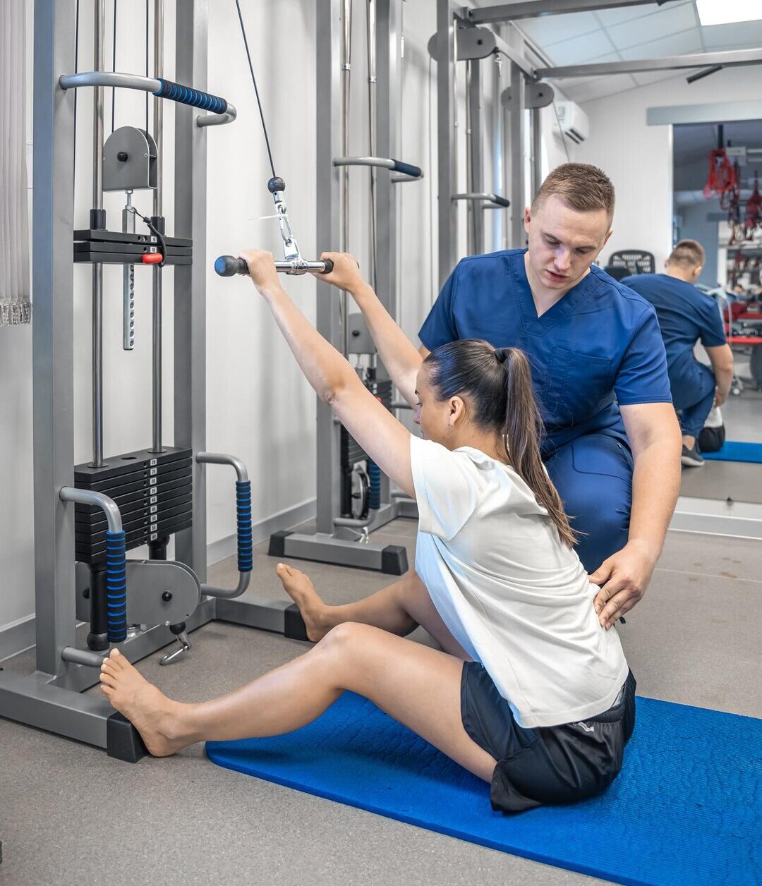 Client doing rehabilitation exercises to improve mobility and independence